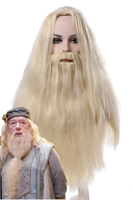Harry Potter Albus Dumbledore Long Curly Silver Cosplay Wig - 60cm