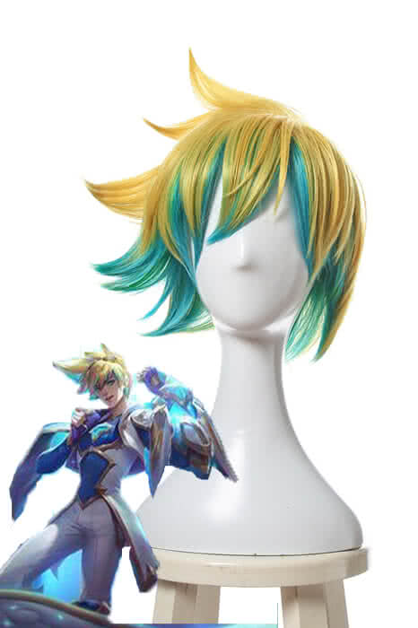 High Quality Cosplay Wigs Ezreal Star Guardian Golden Blue Curly Wig - LOL