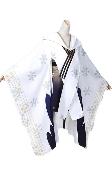 Hatsune Miku Snow 2018 White Kimono Cosplay Set - Vocaloid Uniform Cloth Costume with Double Horse Tails Headdress Gloves Pantyhose Sizes S-XXXL