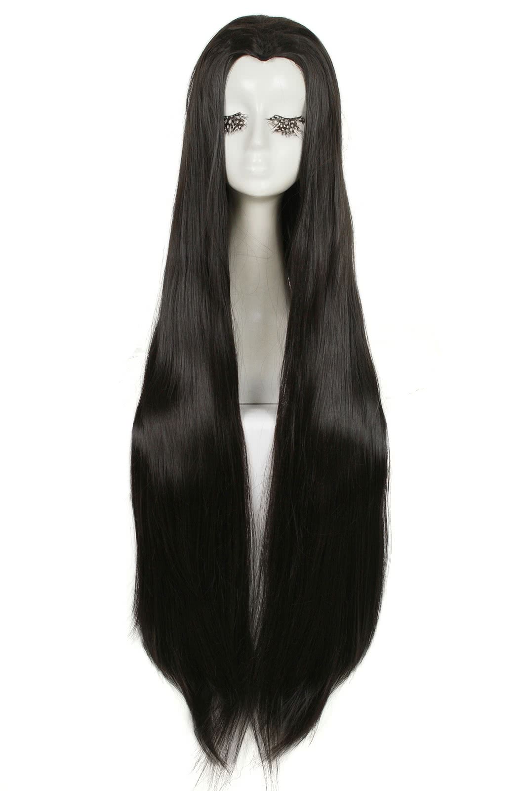 100cm Black Straight Widow's Peak Hairpiece Cosplay Wig - Synthetic High Temp Fiber Capless