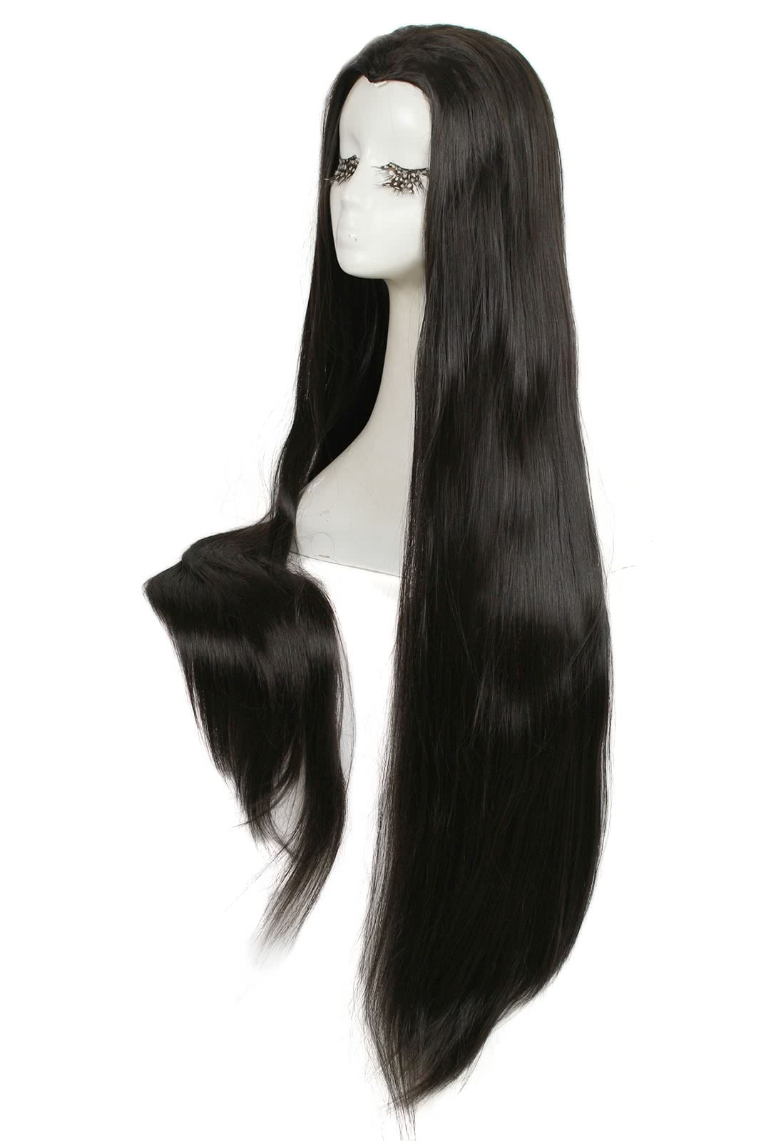 100cm Black Straight Widow's Peak Hairpiece Cosplay Wig - Synthetic High Temp Fiber Capless