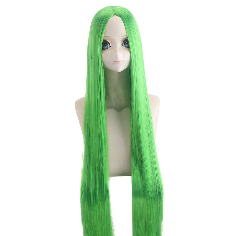 100cm Green Straight Cosplay Wig - Synthetic High Temp Fiber for Anime Fans