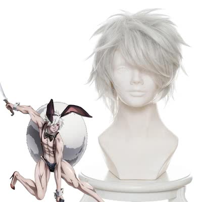 12 Taisen Juuni Taisen Usagi Silver Short Straight Cosplay Wig - 33cm Synthetic High Temp Fiber