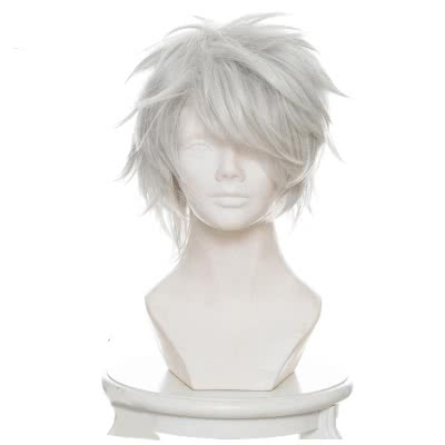 12 Taisen Juuni Taisen Usagi Silver Short Straight Cosplay Wig - 33cm Synthetic High Temp Fiber