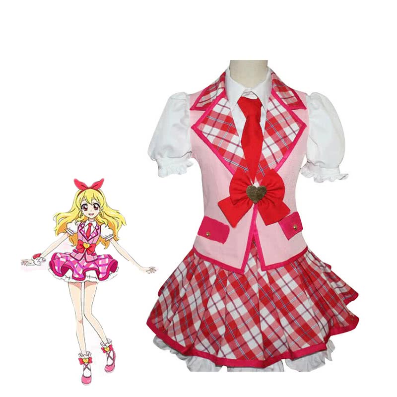 Aikatsu! Ichigo Hoshimiya Cosplay Costume - Pink Uniform Full Set with Bow Tie
