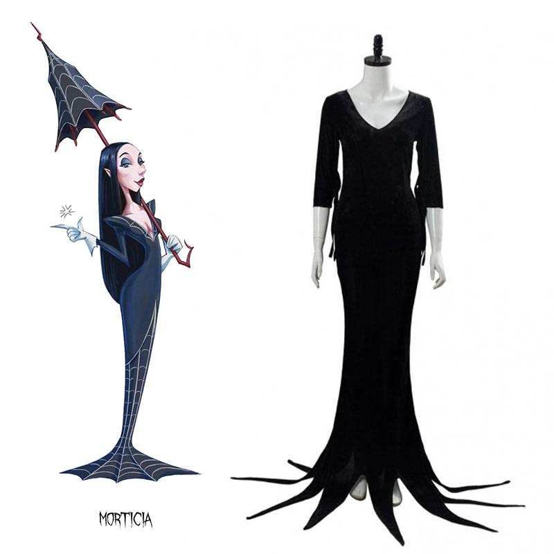 Addams Family Morticia Cosplay Costume - Black Linen Dress for Halloween