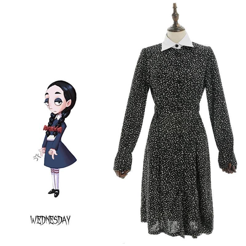 Addams Family Wednesday Cosplay Costume - Black Chiffon Dress for Halloween