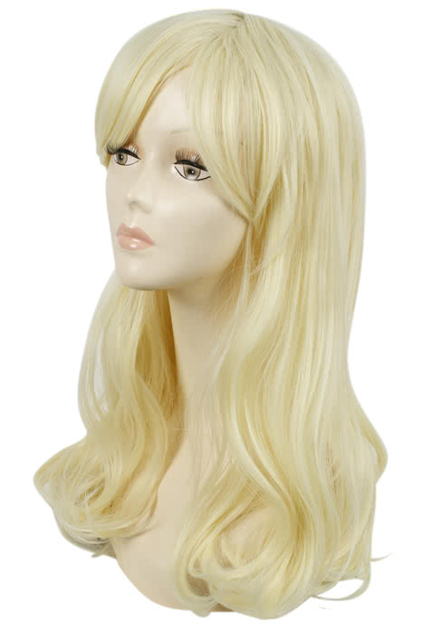 55cm Creamy White Long Curly Fashion Wig - Synthetic High Temp Fiber Capless