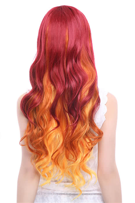 70cm Red Fade Golden Wave Long Fashion Cosplay Wig - Synthetic High Temp Fiber