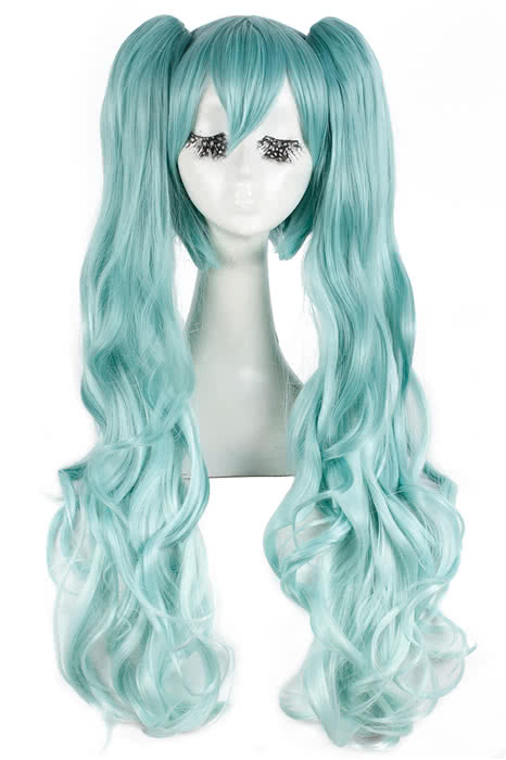 80cm Long Wave Clip-On Ponytail Wig - Green Gradient Heat Resistant Fiber