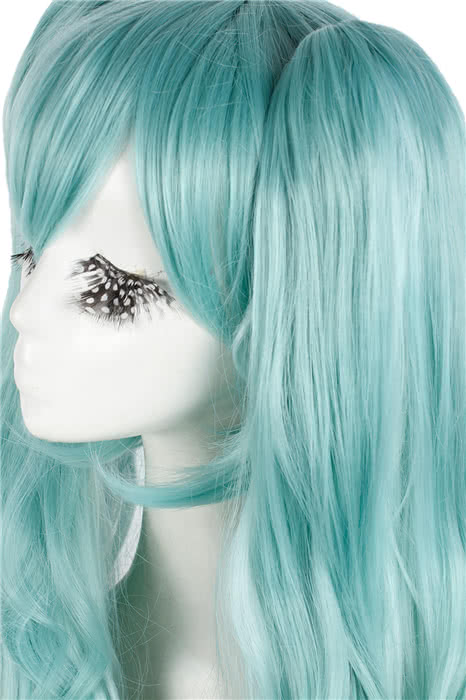 80cm Long Wave Clip-On Ponytail Wig - Green Gradient Heat Resistant Fiber