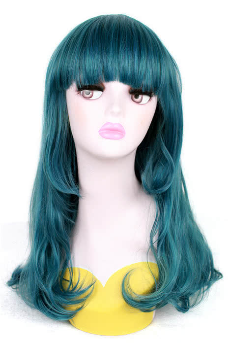 50cm Teal Green Wave Female Cosplay Wig - Synthetic High Temp Fiber for Anime Lovers