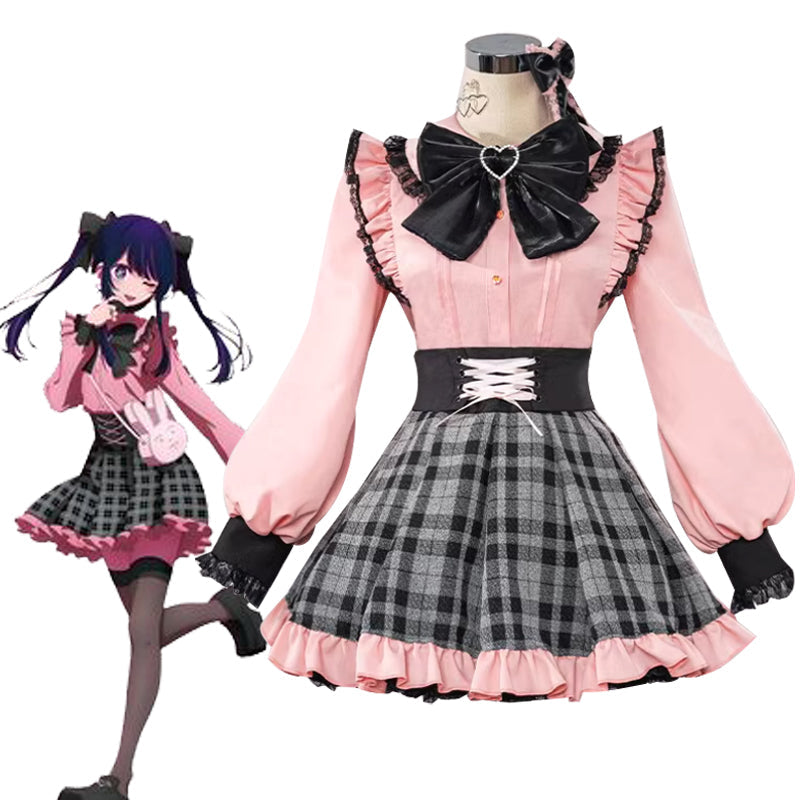 Ai Hoshino Lolita Cosplay Costume with Shirt Skirt Bow Tie Stockings Hairpin Ear Clip Ring - Oshi No Ko