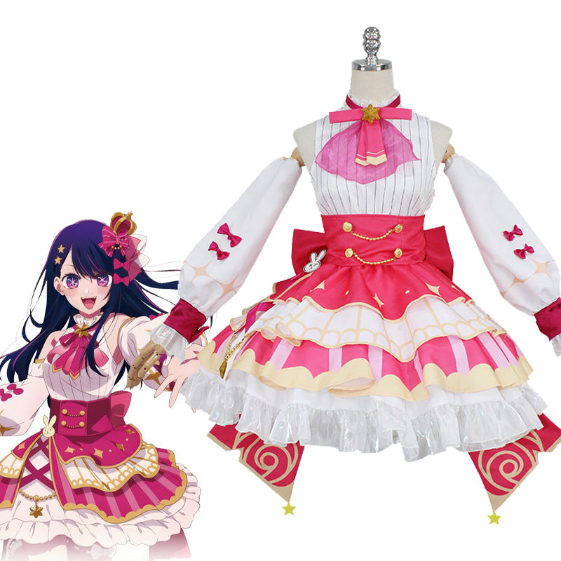 Ai Hoshino Performance Outfit Cosplay Costume with Dress Bow Tie Headdress Belt Socks Sleeves Leg Rings Wrist Ornaments Hairpins - Oshi No Ko